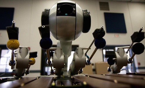 Georgia Tech's musical robot can compose and play its own original music. 
             (Source: Georgia Tech.)